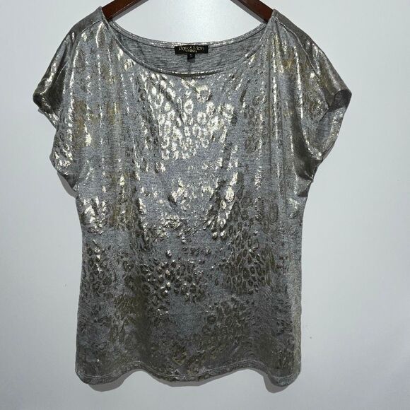 Park & Main Women's Silver Gold Metallic Crew Neck Pullover Blouse Size 1X - Picture 1 of 7